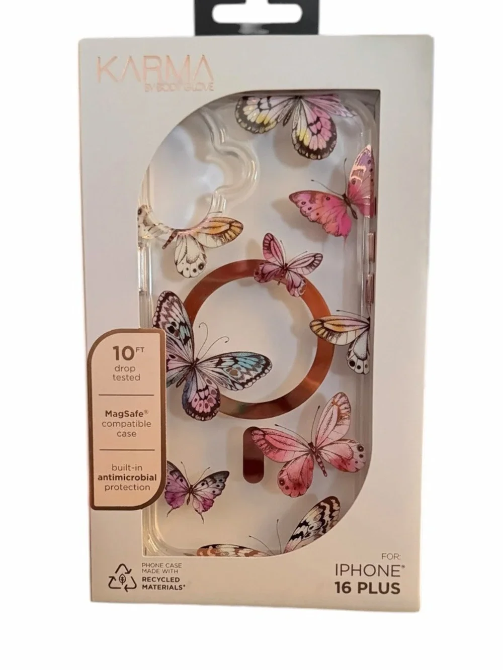 Pink Butterflies Karma by Body Glove Case with MagSafe for IPhone 16 Plus NIB